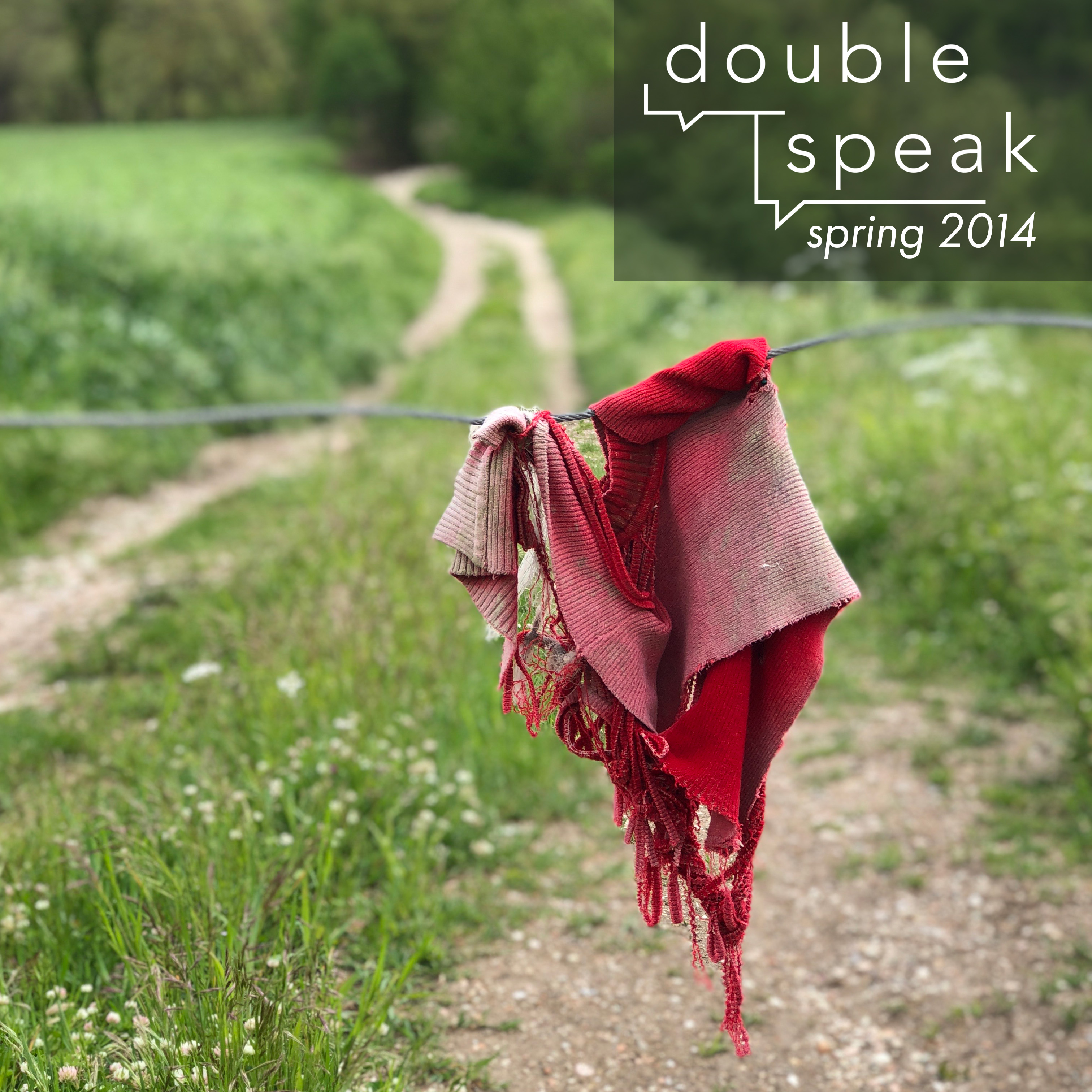 spring 2014 cover: piece of cloth on fence in front of green hill.